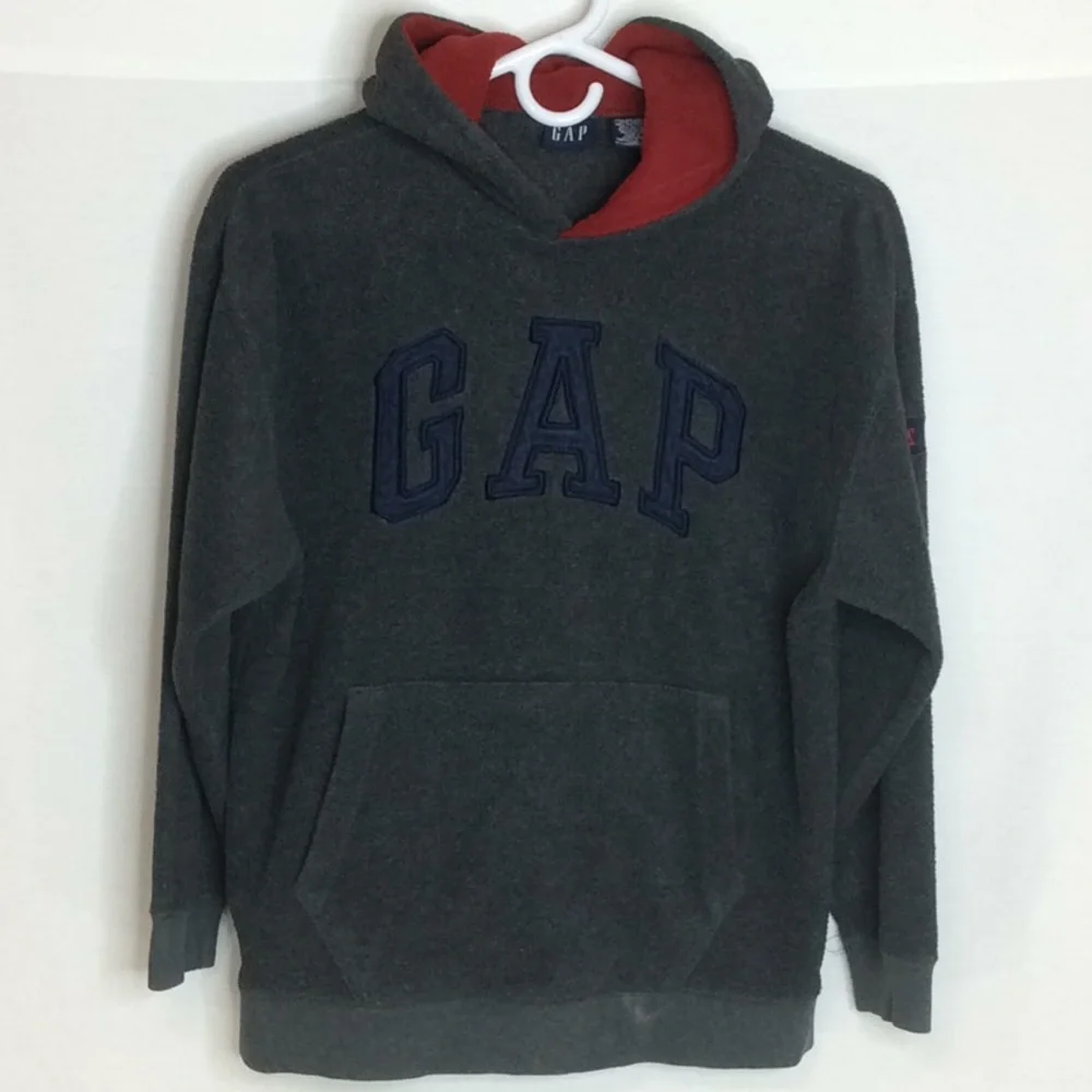 GAP Kids Hoodie Sweatshirt XL (12) Gray Navy Red